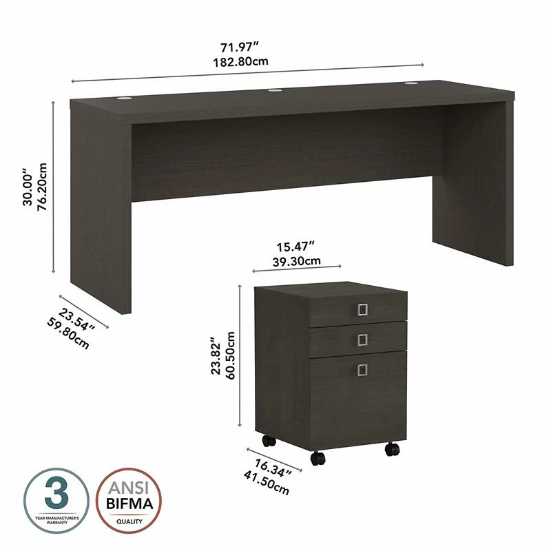 Echo 72W Computer Desk With Drawers In Modern Gray - Engineered Wood 14 Echo 72W Computer Desk With Drawers In Modern Gray - Engineered Wood - Image 12