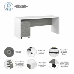 Echo 72W Computer Desk With Drawers In Pure White/Modern Gray - Engineered Wood -CYMAX Sales 2517768 2 L 3