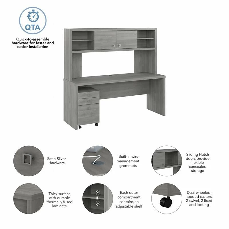 Echo 72W Computer Desk With Hutch & Drawers In Modern Gray - Engineered Wood 17 Echo 72W Computer Desk With Hutch & Drawers In Modern Gray - Engineered Wood - Image 15