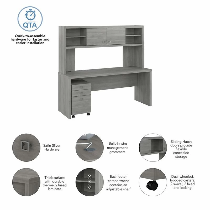 Echo 72W Computer Desk With Hutch & Drawers In White And Gray - Engineered Wood 17 Echo 72W Computer Desk With Hutch & Drawers In White And Gray - Engineered Wood - Image 15