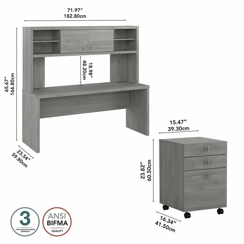 Echo 72W Computer Desk With Hutch & Drawers In White And Gray - Engineered Wood 19 Echo 72W Computer Desk With Hutch & Drawers In White And Gray - Engineered Wood - Image 17