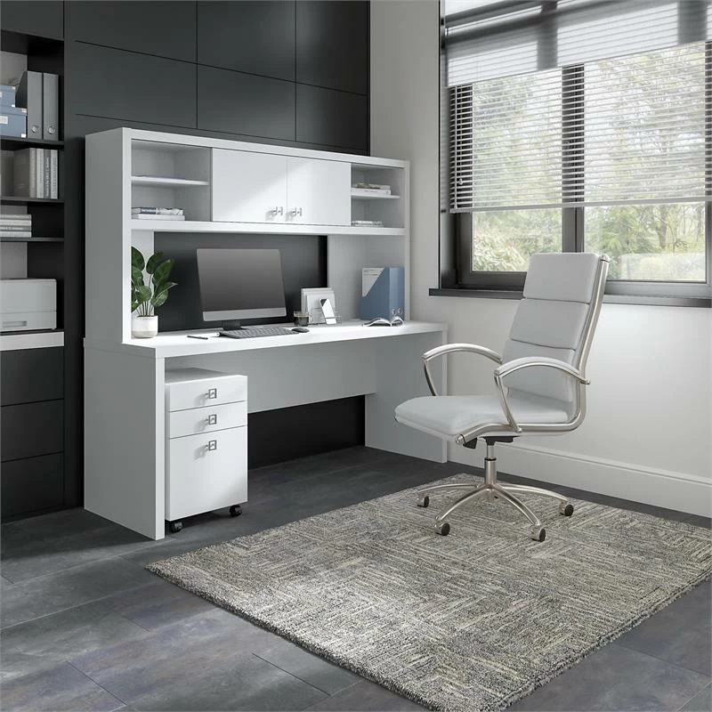 Echo 72W Computer Desk With Hutch & Drawers In Pure White - Engineered Wood 10 Echo 72W Computer Desk With Hutch & Drawers In Pure White - Engineered Wood - Image 8