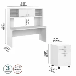 Echo 72W Computer Desk With Hutch & Drawers In White And Gray - Engineered Wood 32 Echo 72W Computer Desk With Hutch & Drawers In White And Gray - Engineered Wood -CYMAX Sales 2517772 4 L