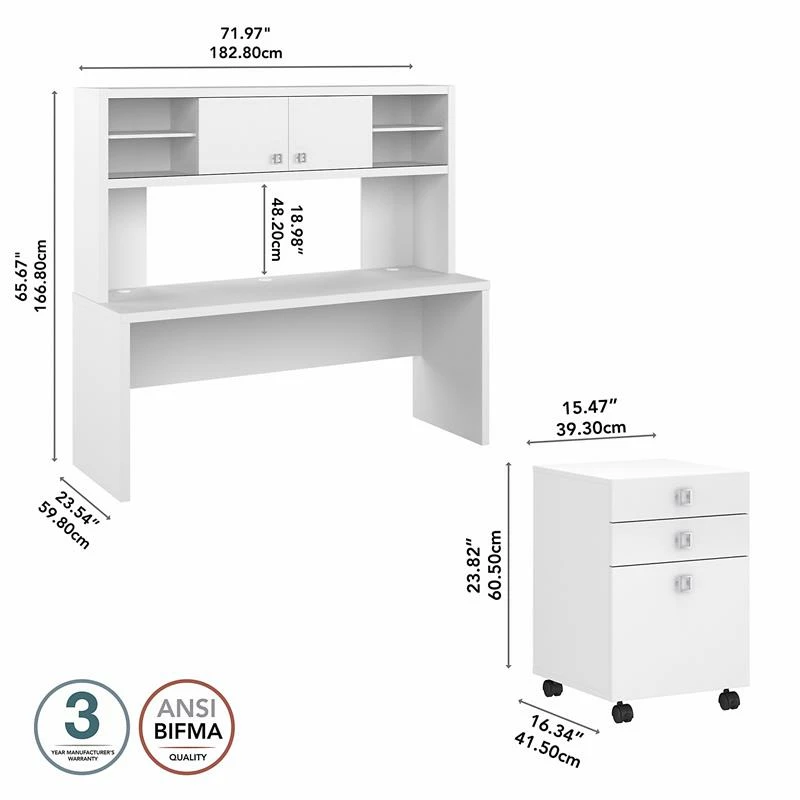Echo 72W Computer Desk With Hutch & Drawers In White And Gray - Engineered Wood 13 Echo 72W Computer Desk With Hutch & Drawers In White And Gray - Engineered Wood - Image 11