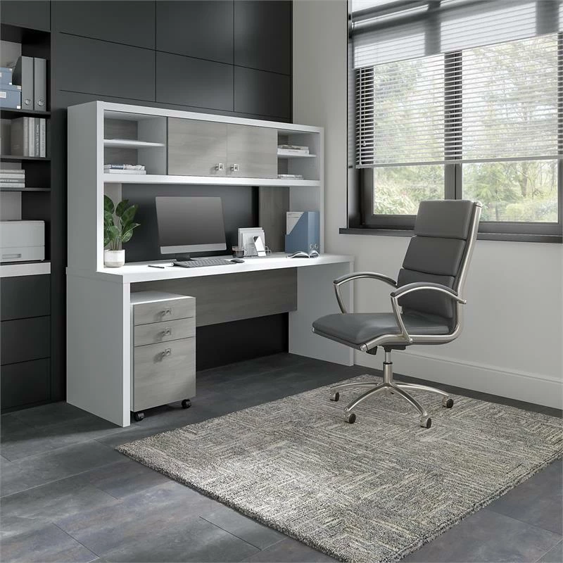 Echo 72W Computer Desk With Hutch & Drawers In Modern Gray - Engineered Wood 4 Echo 72W Computer Desk With Hutch & Drawers In Modern Gray - Engineered Wood - Image 2
