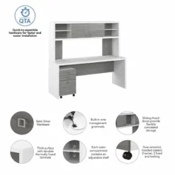 Echo 72W Computer Desk With Hutch & Drawers In White And Gray - Engineered Wood 24 Echo 72W Computer Desk With Hutch & Drawers In White And Gray - Engineered Wood -CYMAX Sales 2517773 2 L