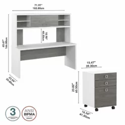 Echo 72W Computer Desk With Hutch & Drawers In White And Gray - Engineered Wood 26 Echo 72W Computer Desk With Hutch & Drawers In White And Gray - Engineered Wood -CYMAX Sales 2517773 4 L
