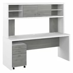 Echo 72W Computer Desk With Hutch & Drawers In Pure White - Engineered Wood