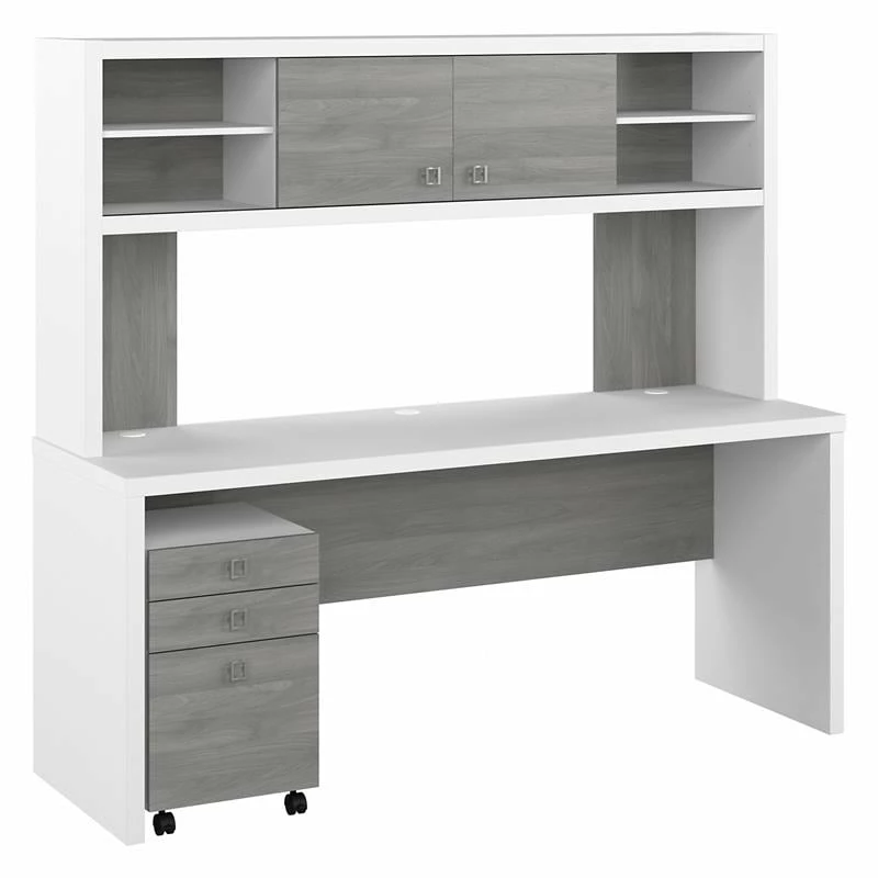 Echo 72W Computer Desk With Hutch & Drawers In Pure White - Engineered Wood 3 Echo 72W Computer Desk With Hutch & Drawers In Pure White - Engineered Wood