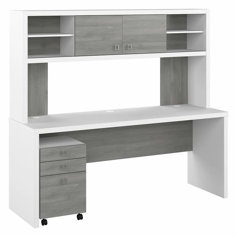 Echo 72W Computer Desk With Hutch & Drawers In White And Gray - Engineered Wood 3 Echo 72W Computer Desk With Hutch & Drawers In White And Gray - Engineered Wood