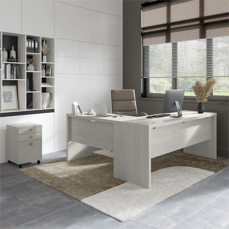 Echo 72W L Shaped Computer Desk With Drawers In Modern Gray - Engineered Wood 22 Echo 72W L Shaped Computer Desk With Drawers In Modern Gray - Engineered Wood - Image 20