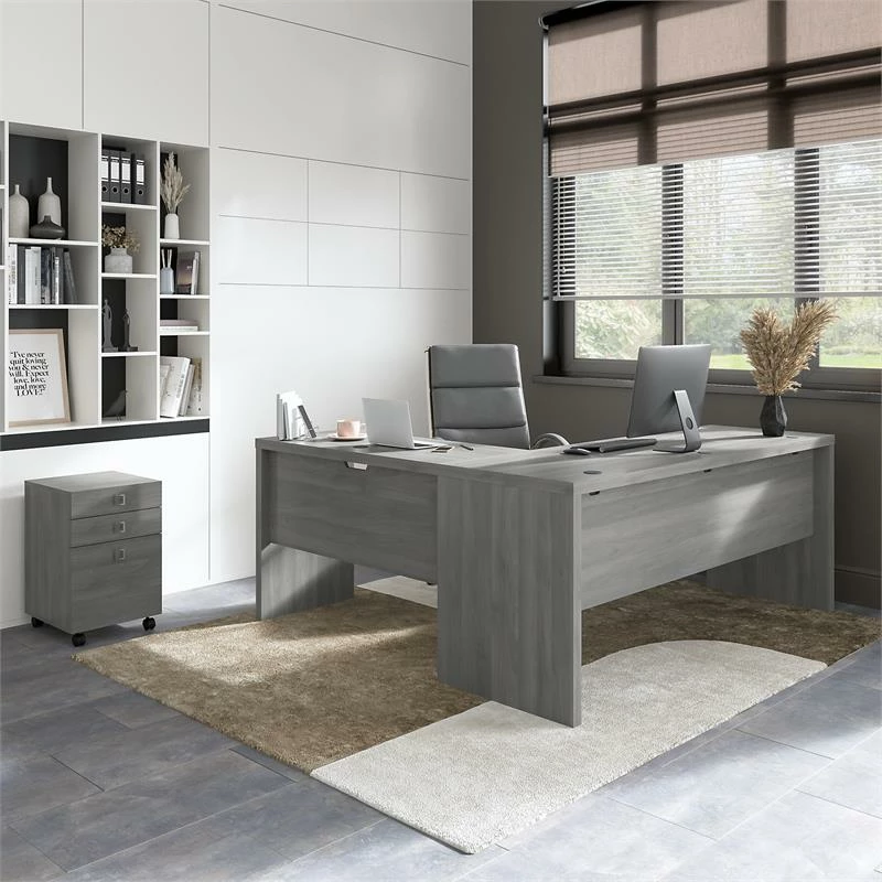 Echo 72W L Shaped Computer Desk With Drawers In White And Gray - Engineered Wood 16 Echo 72W L Shaped Computer Desk With Drawers In White And Gray - Engineered Wood - Image 14