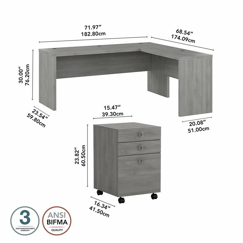 Echo 72W L Shaped Computer Desk With Drawers In White And Gray - Engineered Wood 19 Echo 72W L Shaped Computer Desk With Drawers In White And Gray - Engineered Wood - Image 17
