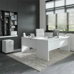 Echo 72W L Shaped Computer Desk With Drawers In White And Gray - Engineered Wood 29 Echo 72W L Shaped Computer Desk With Drawers In White And Gray - Engineered Wood -CYMAX Sales 2517798 1 L