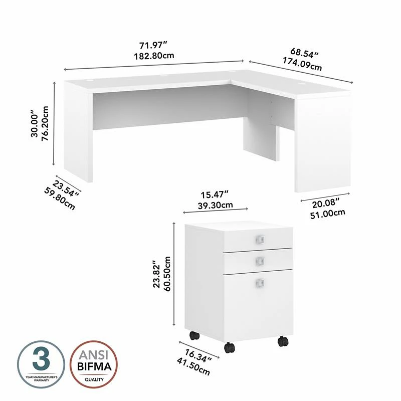 Echo 72W L Shaped Computer Desk With Drawers In White And Gray - Engineered Wood 13 Echo 72W L Shaped Computer Desk With Drawers In White And Gray - Engineered Wood - Image 11