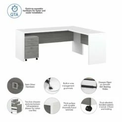 Echo 72W L Shaped Computer Desk With Drawers In White And Gray - Engineered Wood 24 Echo 72W L Shaped Computer Desk With Drawers In White And Gray - Engineered Wood -CYMAX Sales 2517799 2 L