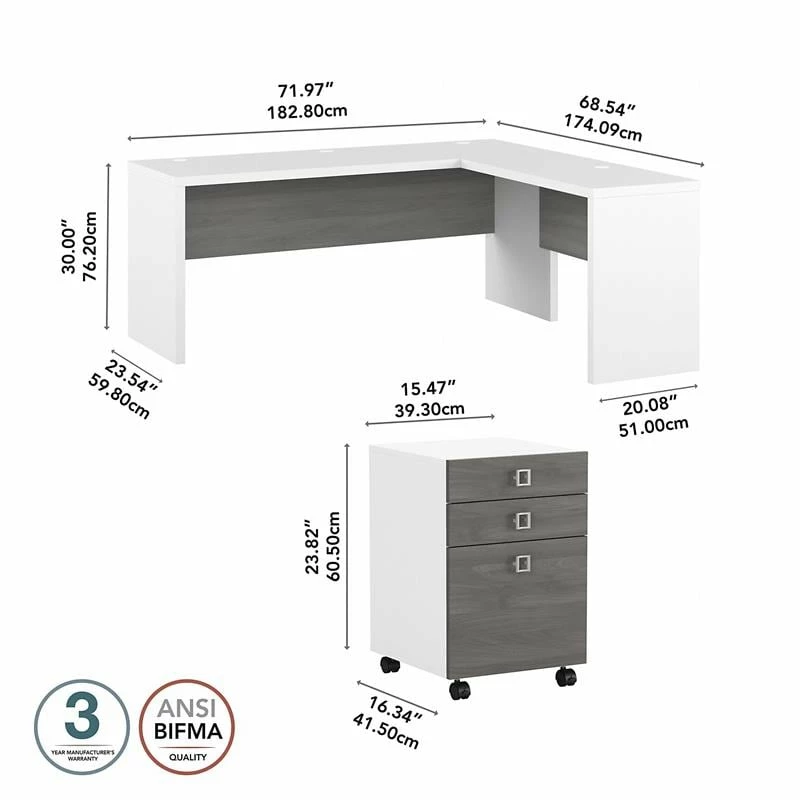 Echo 72W L Shaped Computer Desk With Drawers In Modern Gray - Engineered Wood 7 Echo 72W L Shaped Computer Desk With Drawers In Modern Gray - Engineered Wood - Image 5