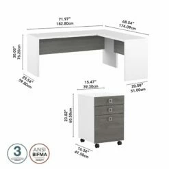 Echo 72W L Shaped Computer Desk With Drawers In White And Gray - Engineered Wood 26 Echo 72W L Shaped Computer Desk With Drawers In White And Gray - Engineered Wood -CYMAX Sales 2517799 4 L