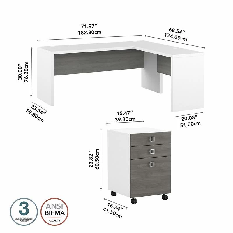 Echo 72W L Shaped Computer Desk With Drawers In White And Gray - Engineered Wood 7 Echo 72W L Shaped Computer Desk With Drawers In White And Gray - Engineered Wood - Image 5