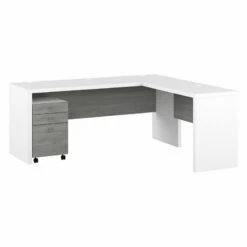 Echo 72W L Shaped Computer Desk With Drawers In White And Gray - Engineered Wood