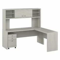 Echo 72W L Shaped Desk With Hutch & Drawers In White And Gray - Engineered Wood -CYMAX Sales 2517801 L 1