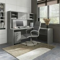 Echo 72W L Shaped Desk With Hutch & Drawers In Modern Gray - Engineered Wood -CYMAX Sales 2517802 1 L