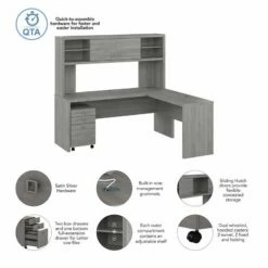Echo 72W L Shaped Desk With Hutch & Drawers In Modern Gray - Engineered Wood -CYMAX Sales 2517802 2 L