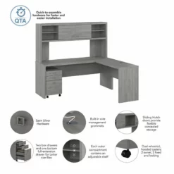 Echo 72W L Shaped Desk With Hutch & Drawers In Charcoal Maple - Engineered Wood 36 Echo 72W L Shaped Desk With Hutch & Drawers In Charcoal Maple - Engineered Wood -CYMAX Sales 2517802 2 L 3