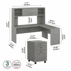Echo 72W L Shaped Desk With Hutch & Drawers In White And Gray - Engineered Wood -CYMAX Sales 2517802 4 L 1