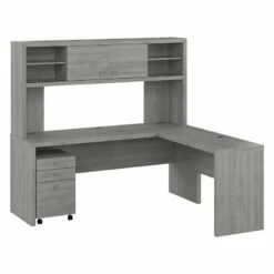 Echo 72W L Shaped Desk With Hutch & Drawers In Modern Gray - Engineered Wood -CYMAX Sales 2517802 L