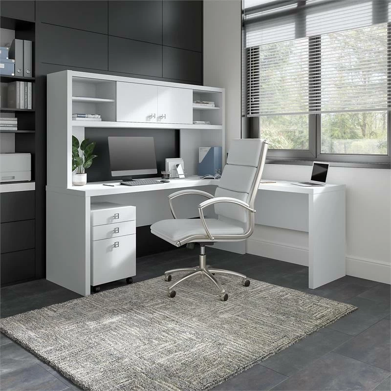 Echo 72W L Shaped Desk With Hutch & Drawers In Charcoal Maple - Engineered Wood 10 Echo 72W L Shaped Desk With Hutch & Drawers In Charcoal Maple - Engineered Wood - Image 8