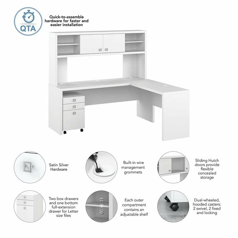 Echo 72W L Shaped Desk With Hutch & Drawers In Charcoal Maple - Engineered Wood 11 Echo 72W L Shaped Desk With Hutch & Drawers In Charcoal Maple - Engineered Wood - Image 9