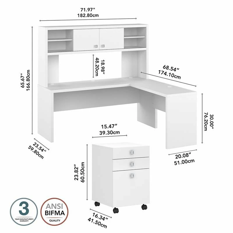 Echo 72W L Shaped Desk With Hutch & Drawers In Charcoal Maple - Engineered Wood 13 Echo 72W L Shaped Desk With Hutch & Drawers In Charcoal Maple - Engineered Wood - Image 11