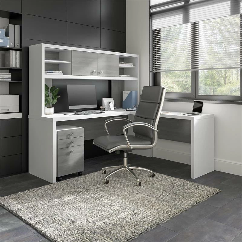 Echo 72W L Shaped Desk With Hutch & Drawers In Charcoal Maple - Engineered Wood 4 Echo 72W L Shaped Desk With Hutch & Drawers In Charcoal Maple - Engineered Wood - Image 2