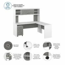 Echo 72W L Shaped Desk With Hutch & Drawers In Modern Gray - Engineered Wood -CYMAX Sales 2517804 2 L