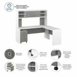 Echo 72W L Shaped Desk With Hutch & Drawers In Charcoal Maple - Engineered Wood 24 Echo 72W L Shaped Desk With Hutch & Drawers In Charcoal Maple - Engineered Wood -CYMAX Sales 2517804 2 L 3