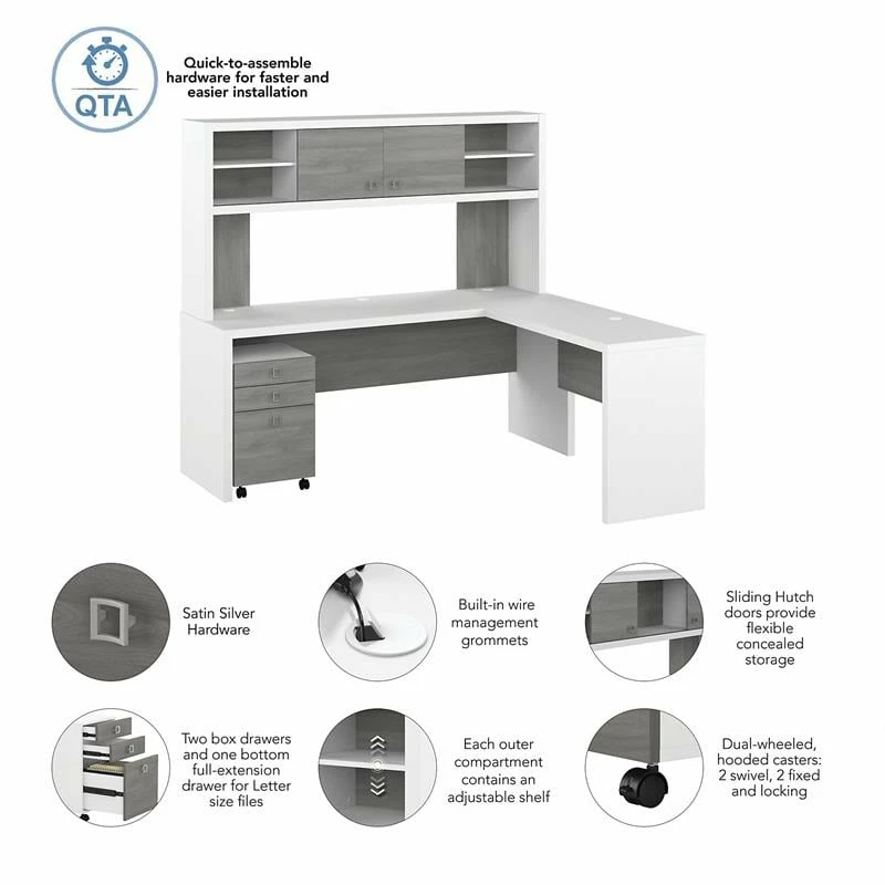Echo 72W L Shaped Desk With Hutch & Drawers In Charcoal Maple - Engineered Wood 5 Echo 72W L Shaped Desk With Hutch & Drawers In Charcoal Maple - Engineered Wood - Image 3