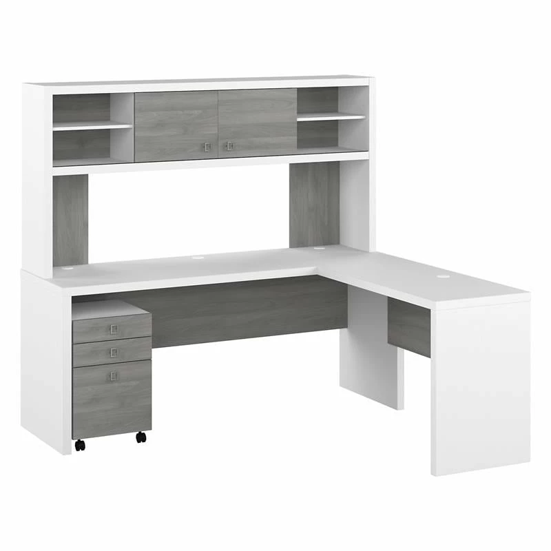 Echo 72W L Shaped Desk With Hutch & Drawers In Charcoal Maple - Engineered Wood 3 Echo 72W L Shaped Desk With Hutch & Drawers In Charcoal Maple - Engineered Wood