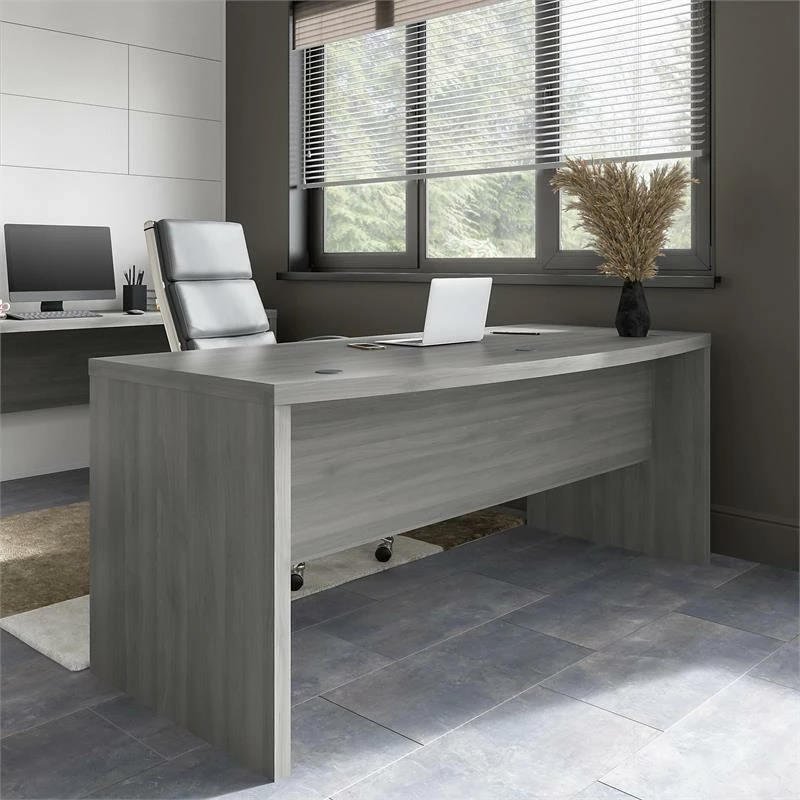 Echo 72W Bow Front Desk In Pure White And Modern Gray - Engineered Wood 10 Echo 72W Bow Front Desk In Pure White And Modern Gray - Engineered Wood - Image 8