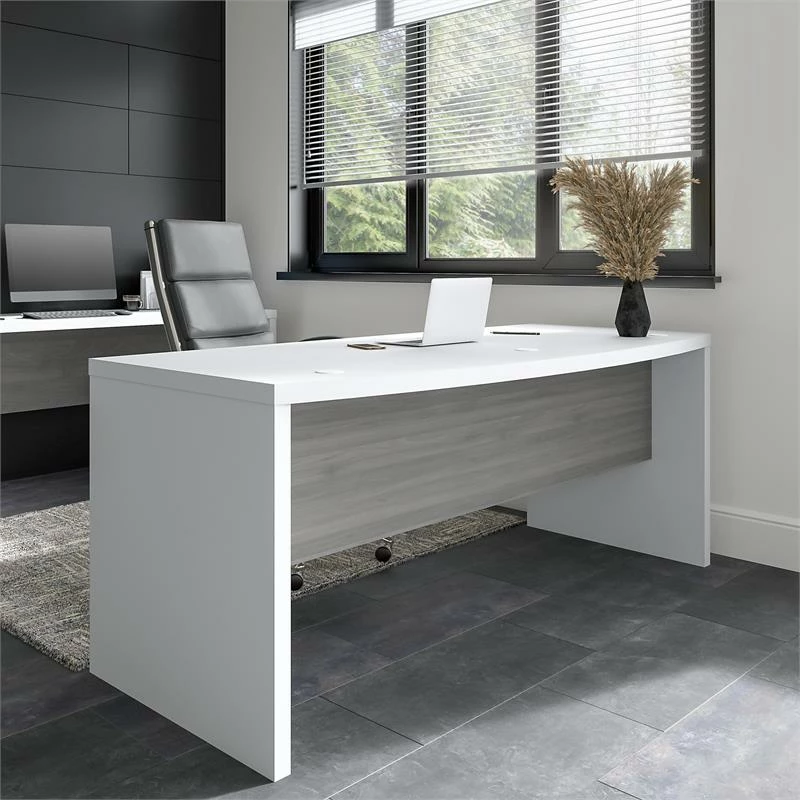 Echo 72W Bow Front Desk In Pure White And Modern Gray - Engineered Wood 4 Echo 72W Bow Front Desk In Pure White And Modern Gray - Engineered Wood - Image 2