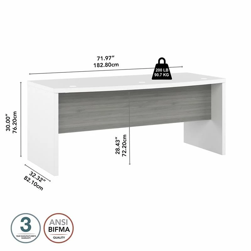 Echo 72W Bow Front Desk In Pure White And Modern Gray - Engineered Wood 7 Echo 72W Bow Front Desk In Pure White And Modern Gray - Engineered Wood - Image 5