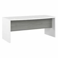 Echo 72W Bow Front Desk In Pure White And Modern Gray - Engineered Wood