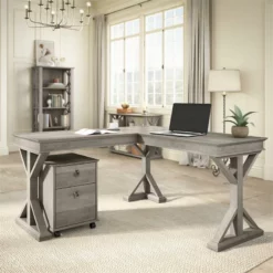Homestead 60W L Shaped Desk With Drawers In Driftwood Gray - Engineered Wood -CYMAX Sales 2517849 1 L