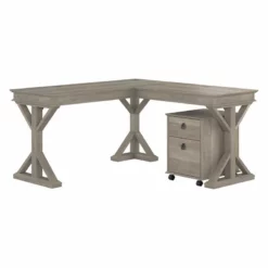 Homestead 60W L Shaped Desk With Drawers In Driftwood Gray - Engineered Wood -CYMAX Sales 2517849 L