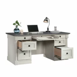 Sauder Palladia Engineered Wood Executive Desk In Glacier Oak/Rosso Slate Accent -CYMAX Sales 2518660 2 L