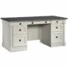 Sauder Palladia Engineered Wood Executive Desk In Glacier Oak/Rosso Slate Accent -CYMAX Sales 2518660 L