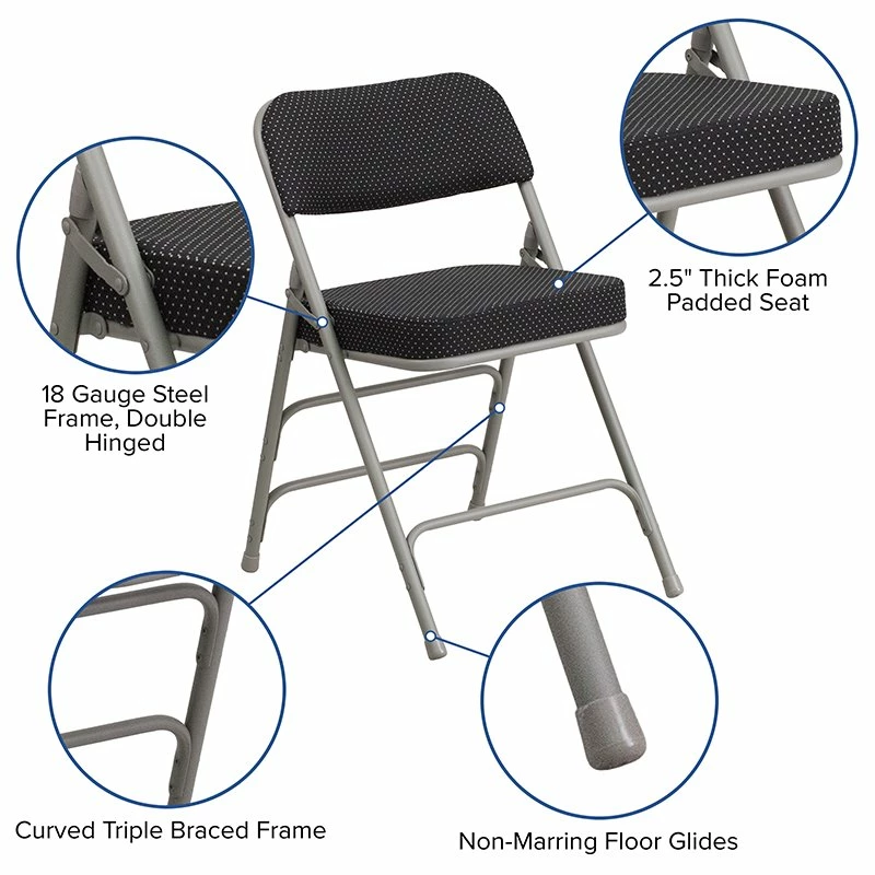 Flash Furniture Hercules Pin-Dot Fabric/Metal Folding Chair In Black (Set Of 2) 9 Flash Furniture Hercules Pin-Dot Fabric/Metal Folding Chair In Black (Set Of 2) - Image 7