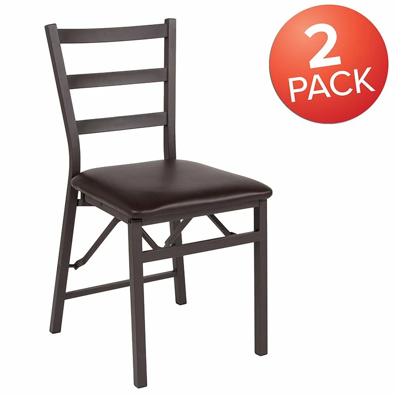 Flash Furniture Hercules Folding Ladder Back Metal Chair In Brown (Set Of 2) 8 Flash Furniture Hercules Folding Ladder Back Metal Chair In Brown (Set Of 2) - Image 6