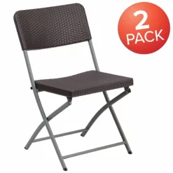 Flash Furniture Hercules Rattan Plastic Folding Chair In Brown/Gray (Set Of 2) -CYMAX Sales 2521408 5 L