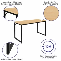 Flash Furniture Tiverton 47" Steel Metal Home Office Desk In Maple/Black -CYMAX Sales 2521435 6 L